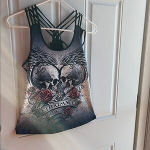 Edgy Skull Graphic Tank Top - Black